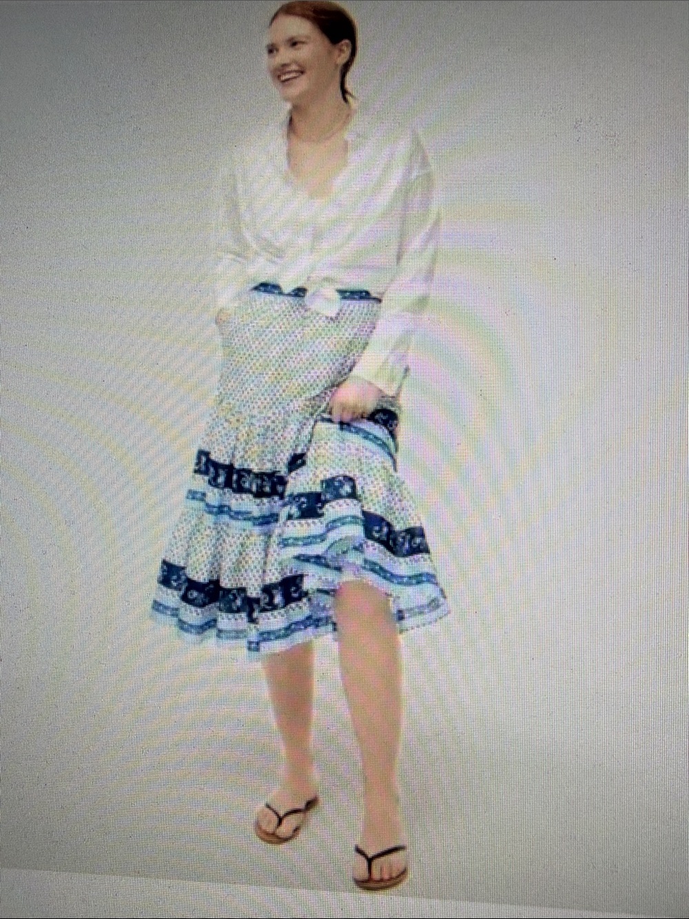 J. Crew St. Barths Nautical White Blue Cotton Tiered A-Line Midi Lined Skirt 3X